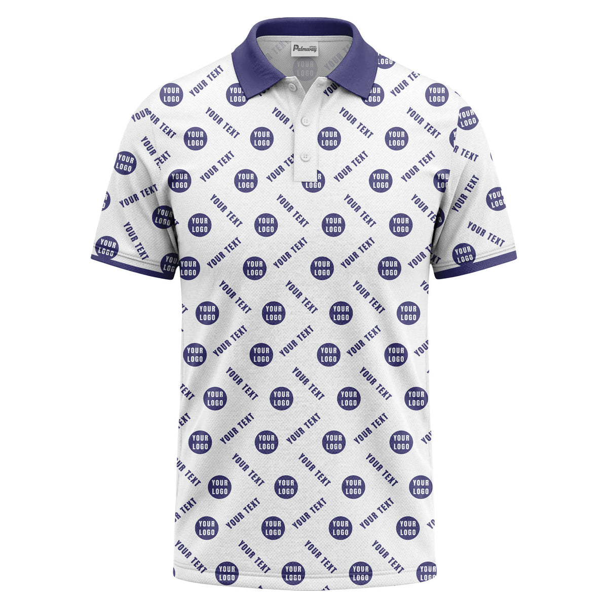 your name & logo repeat pattern all over print custom polo shirt