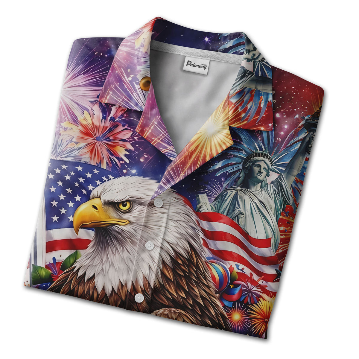 4th of July Celebration Hawaiian Shirt - Eagle Fireworks Liberty Bell & Floral Banner