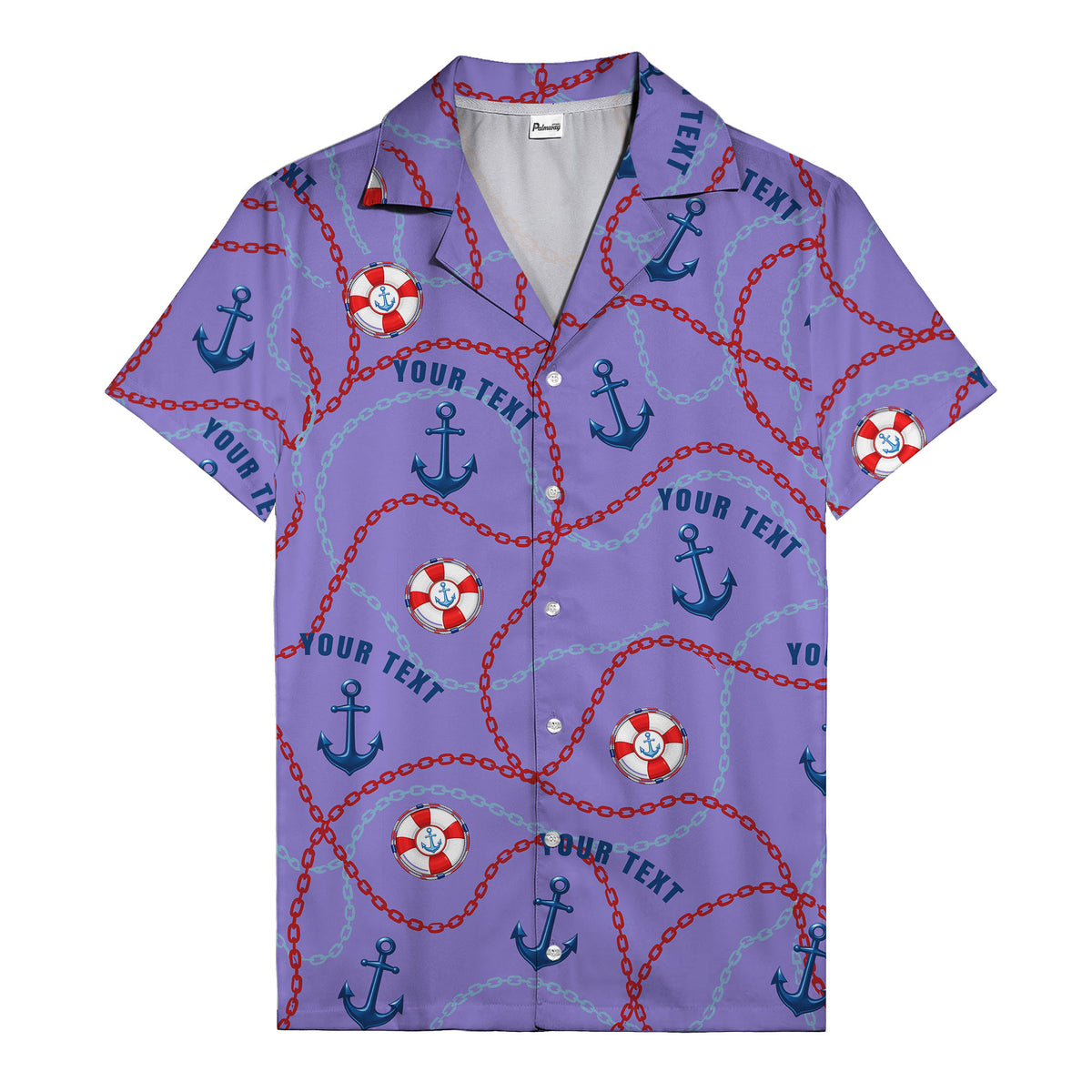 anchors lifebuoys chain link pattern nautical hawaiian shirt