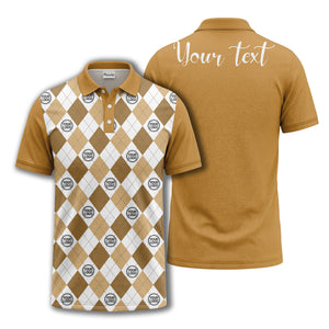 black white argyle diamond repeat pattern polo shirt with custom logo