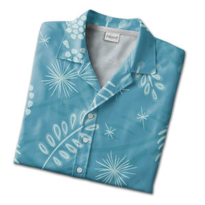 Cerulean Pine Needle Hawaiian Shirt with Berry and Pinecone Accents