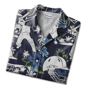 Cricket Sport Hawaiian Shirt - Tropical Players Teal Palm Trees & Floral Design