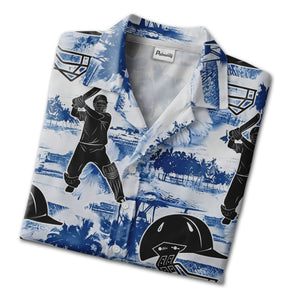 Cricket Tropical Hawaiian Shirt - Players Helmets Palm Trees Hibiscus Floral