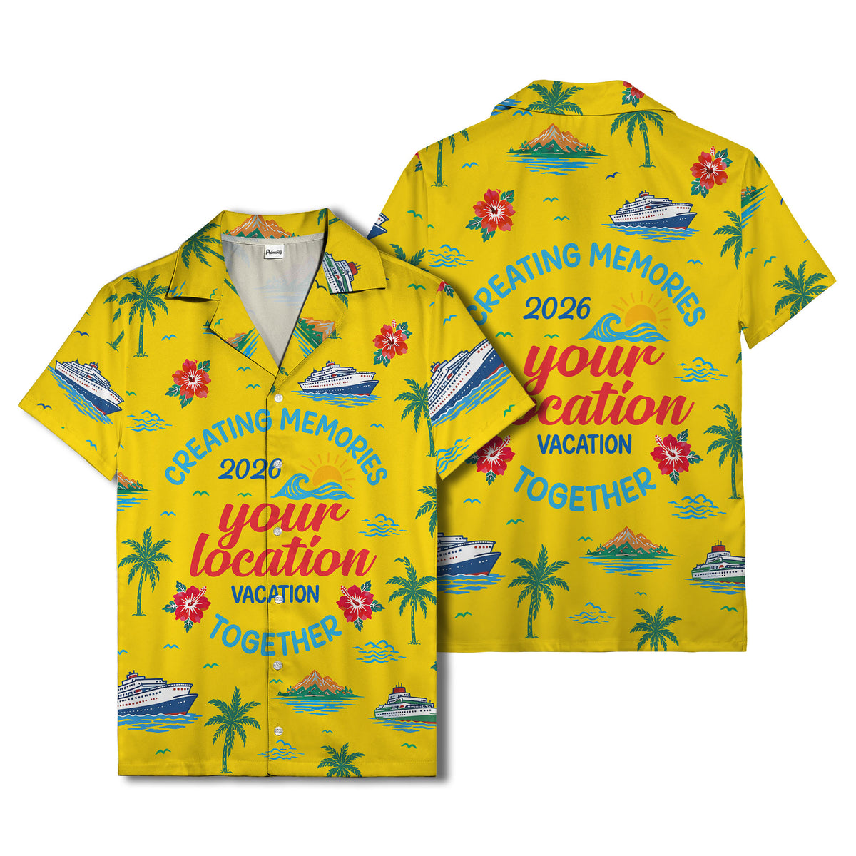 cruise ship & palm fronds watercolor vacation memories hawaiian shirt
