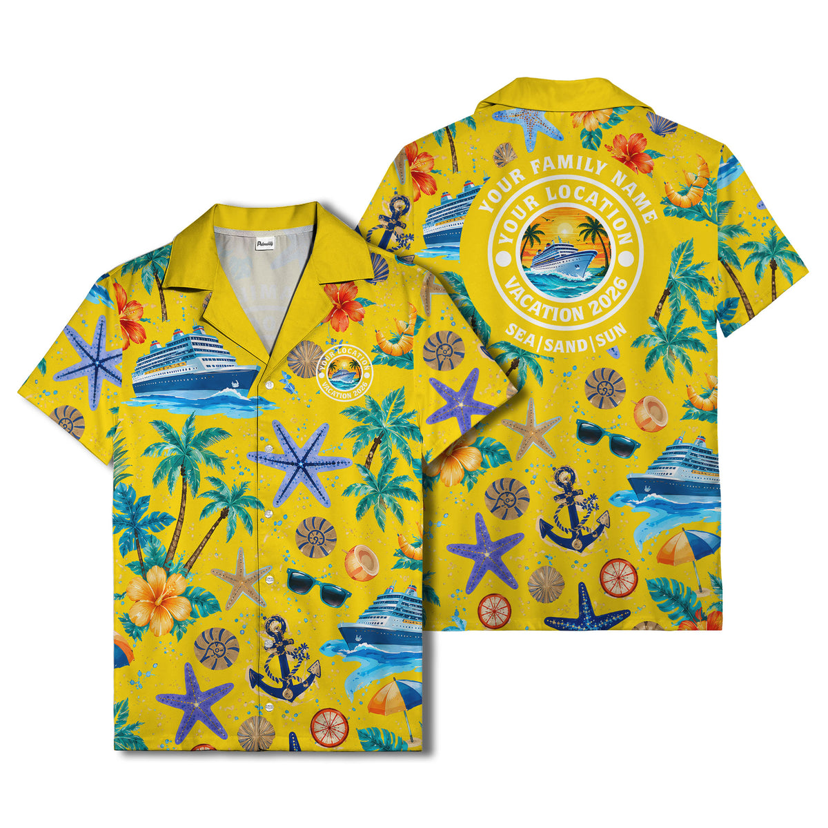cruise ship palm trees starfish watercolor hawaiian shirt