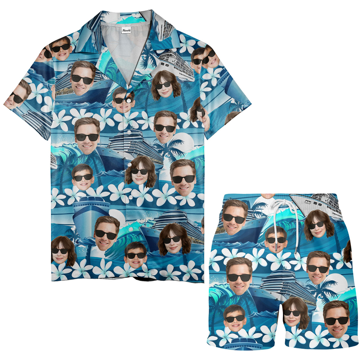 cruise ship silhouettes & plumeria hawaiian shirt