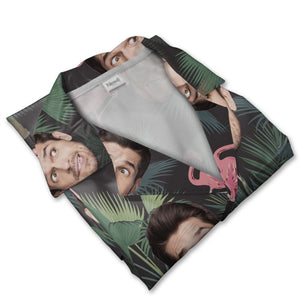 Custom Face with Flamingos Hawaiian Shirt in Navy Tropical Design