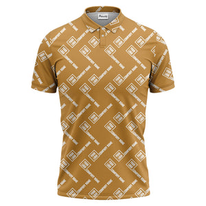 custom logo & company name repeat pattern black polo shirt for men