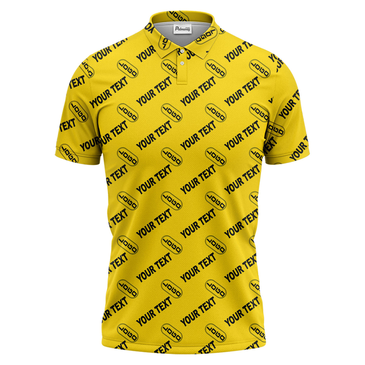 custom logo & monogram text repeat pattern black polo shirt for men