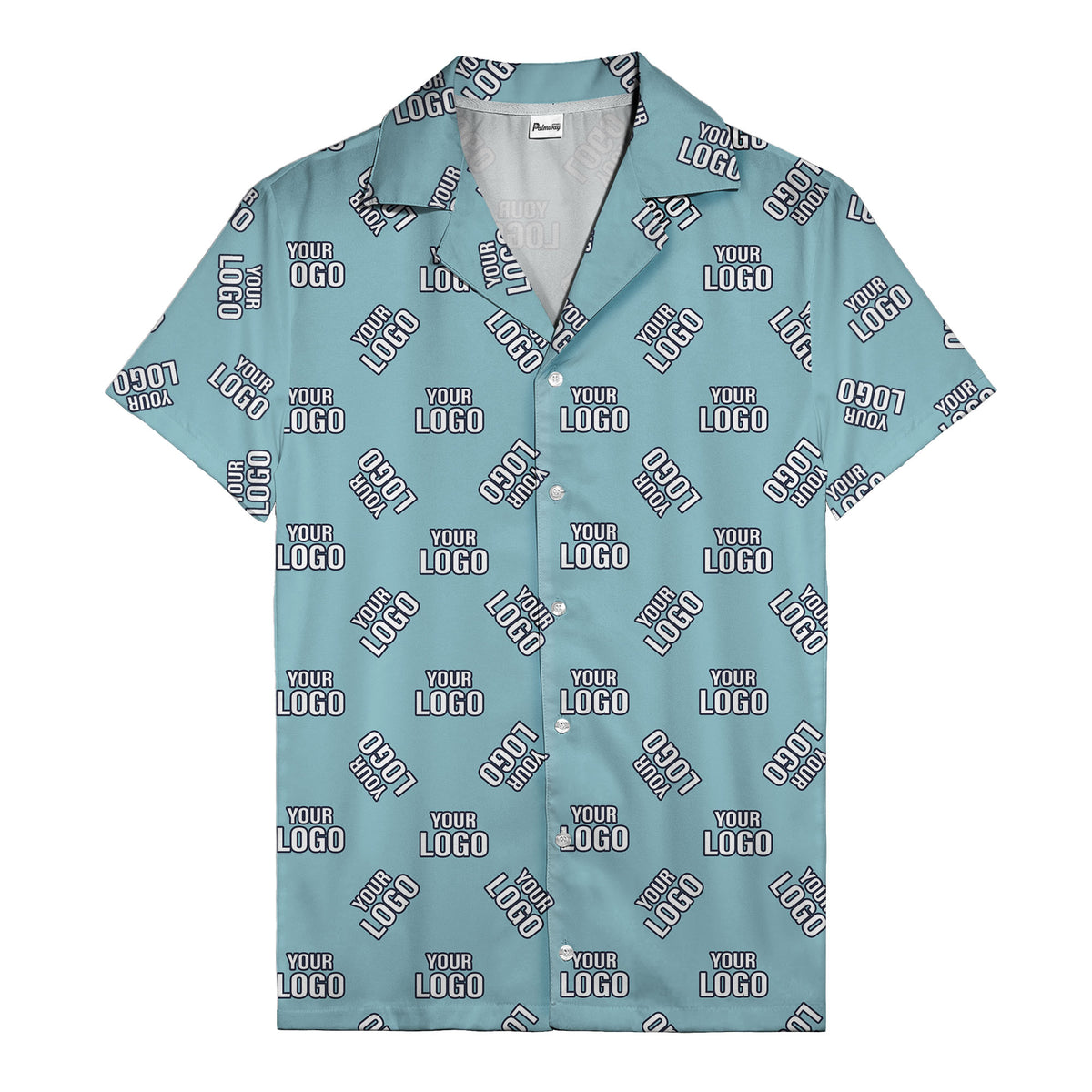custom logo repeat navy white illustrated hawaiian shirt for personalized style