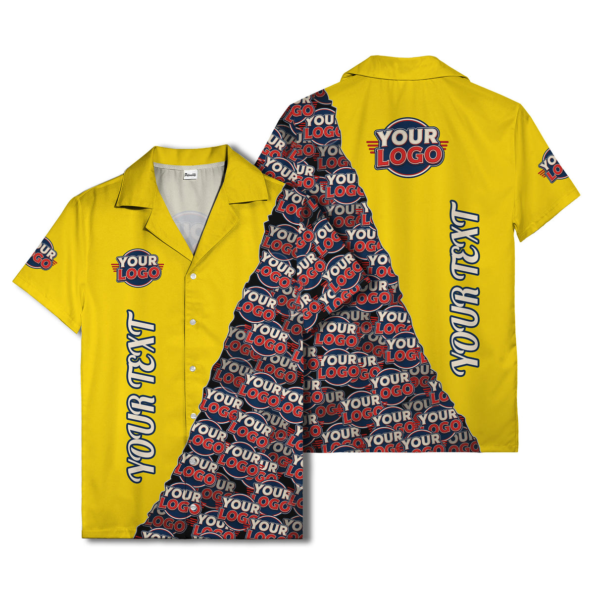 custom logo & vertical text repeat pattern hawaiian shirt