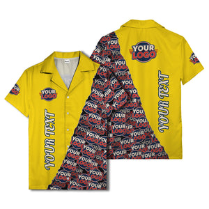 custom logo & vertical text repeat pattern hawaiian shirt