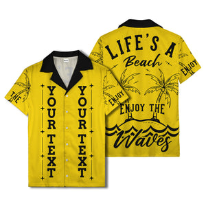 customizable text palm trees & stars graphic hawaiian shirt for men