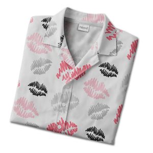 Cute Dinosaur Love Hawaiian Shirt with Hearts and Green Foliage Accents