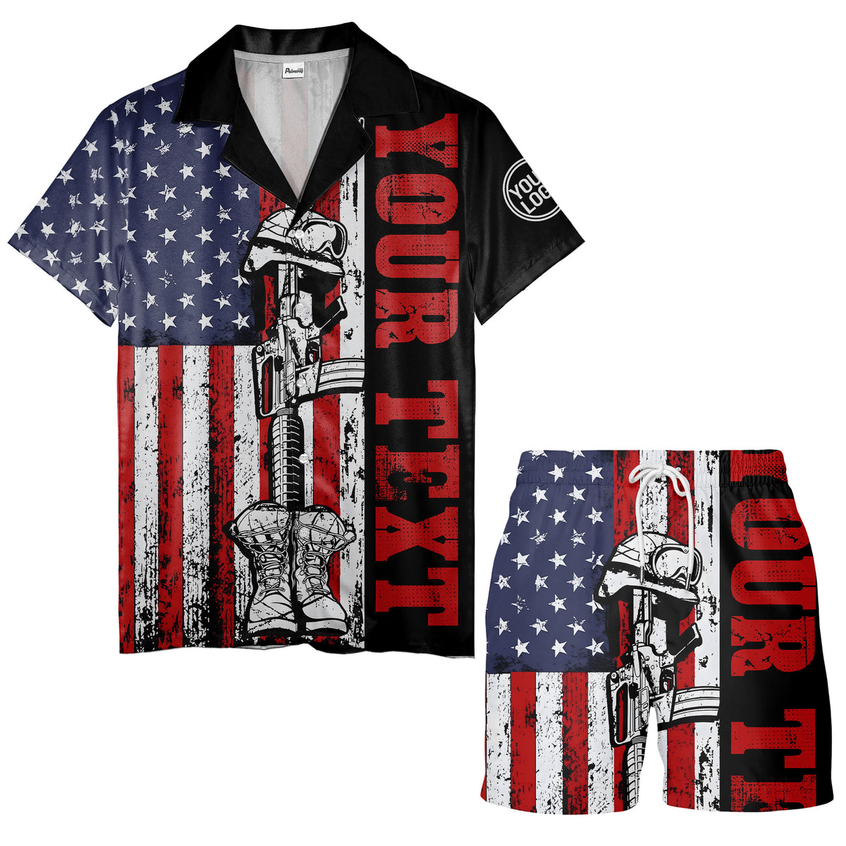 distressed american flag bald eagles & combat boots hawaiian shirt