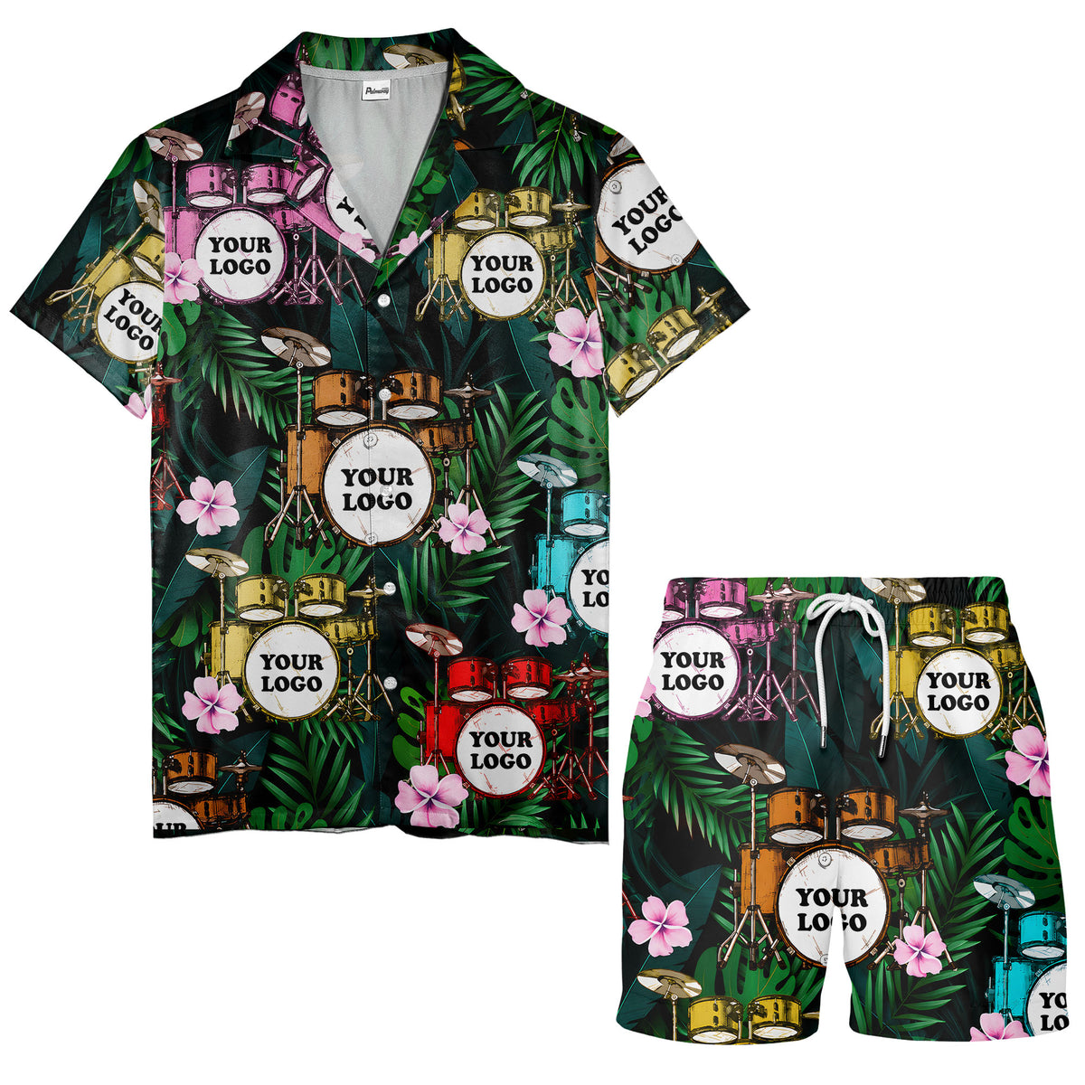 drum kits & tropical flowers aloha hawaiian shirt for musicians