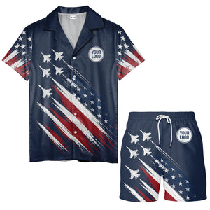 fighter jets streaking through american flag stars & stripes hawaiian shirt