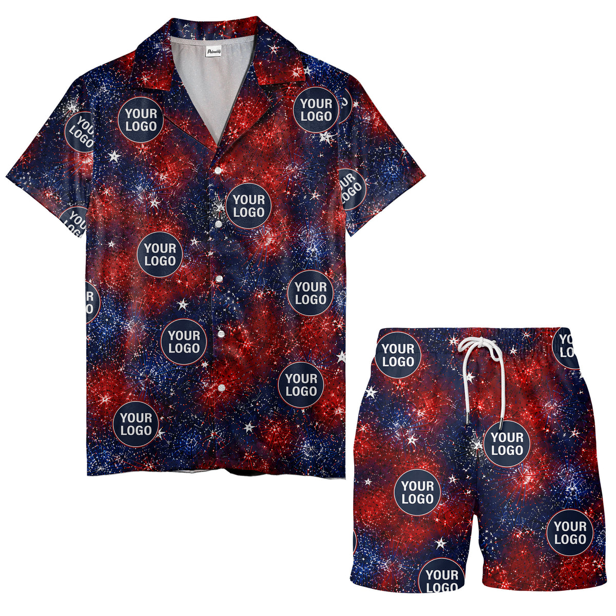 fireworks & custom logos patriotic all over print hawaiian shirt
