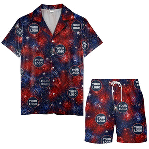 fireworks & custom logos patriotic all over print hawaiian shirt