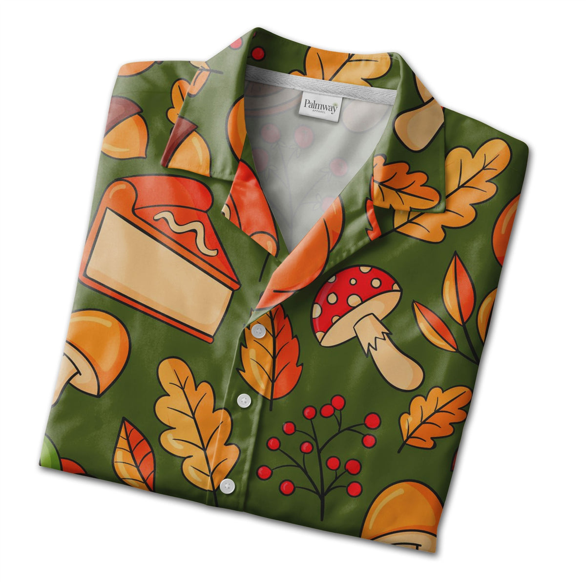 Forest Floor Hawaiian Shirt with Oak Leaves Acorns and Spotted Mushrooms