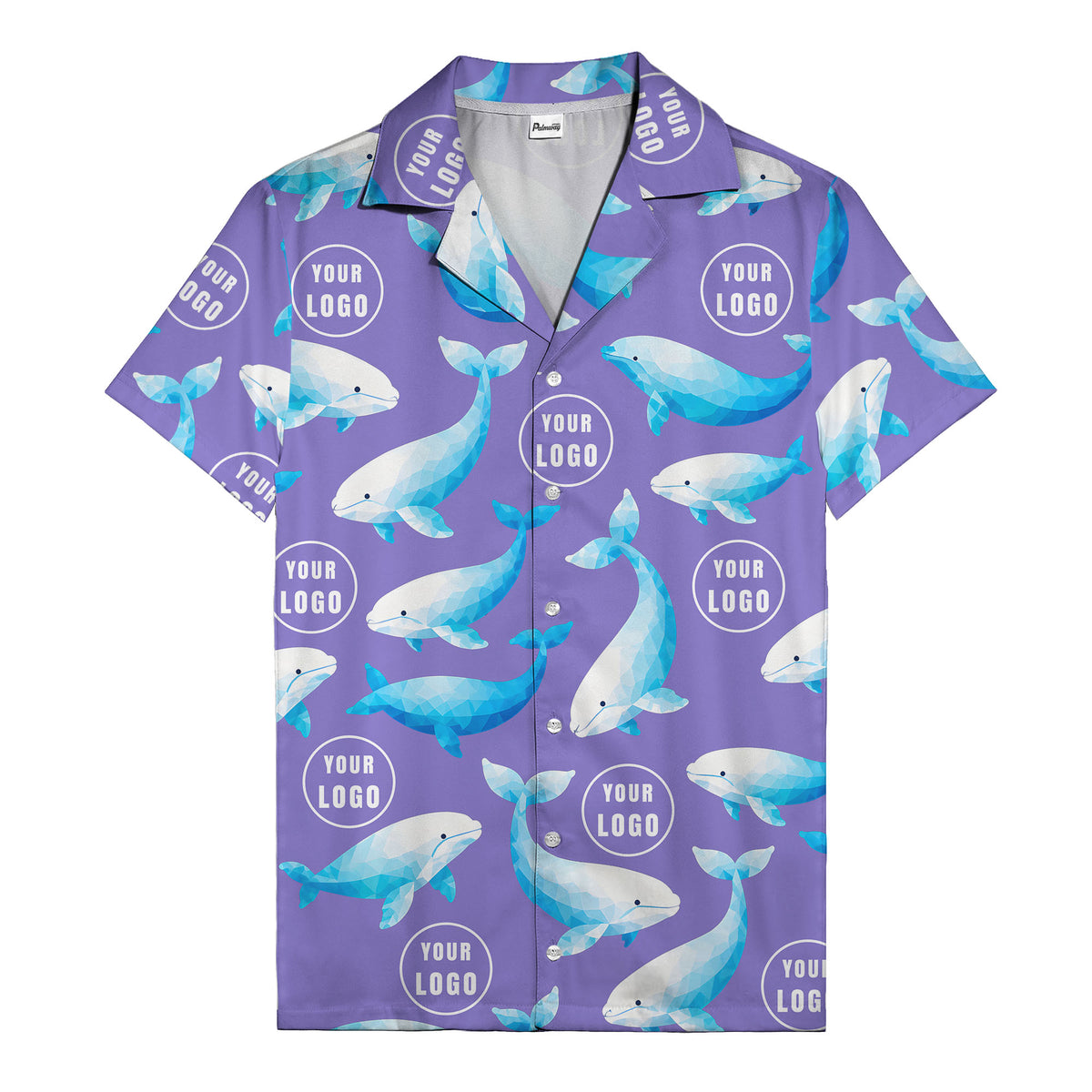 geometric beluga whales & custom logo circles hawaiian shirt for oceanic adventures