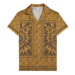 geometric palm leaves checkerboard border hawaiian shirt for men