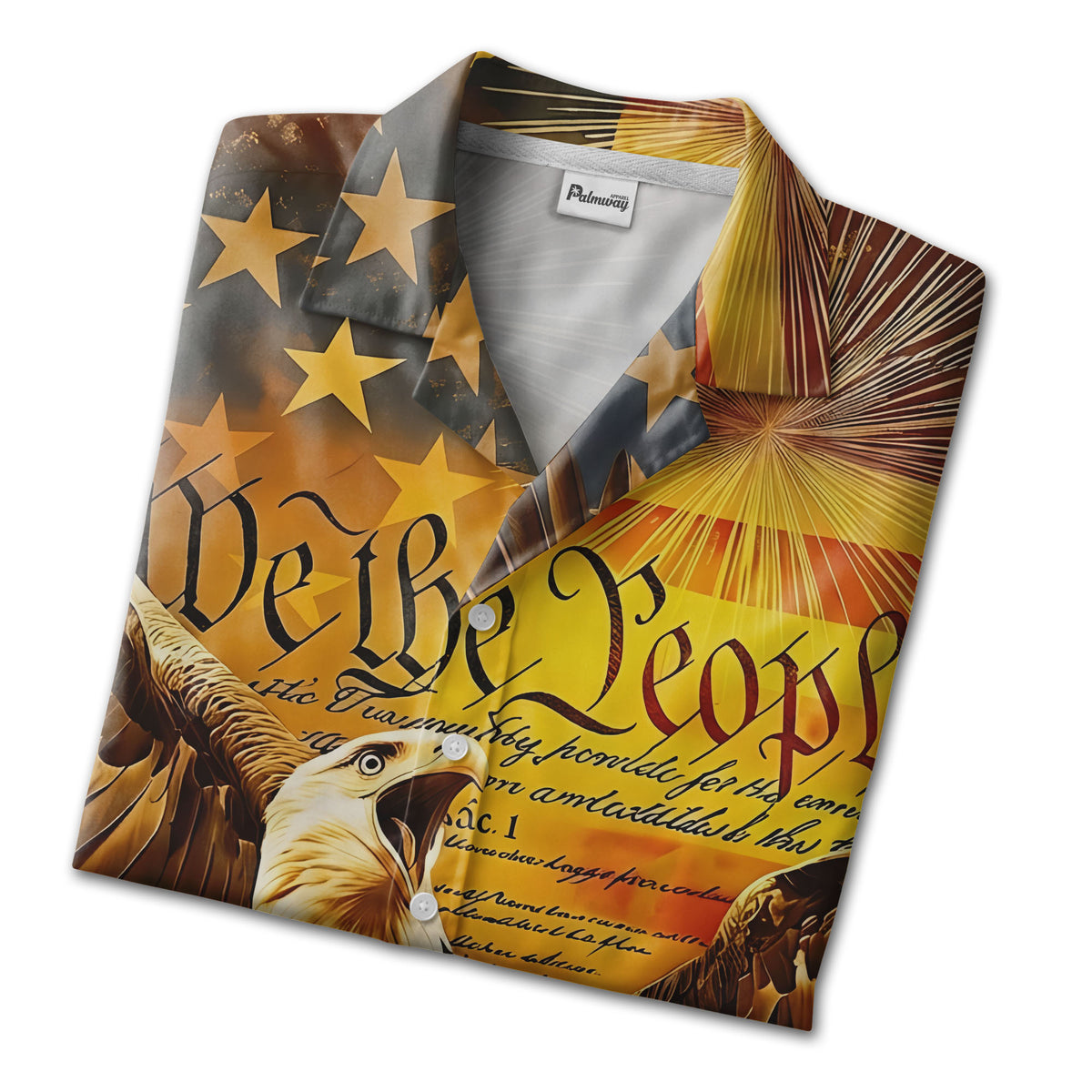 Golden Eagle Hawaiian Shirt - Freedom Stars & Sunray Patriotic All-Over Print for Men