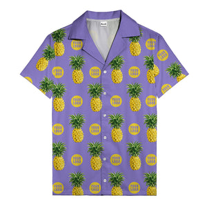 golden pineapple repeat & custom logo circles black hawaiian shirt