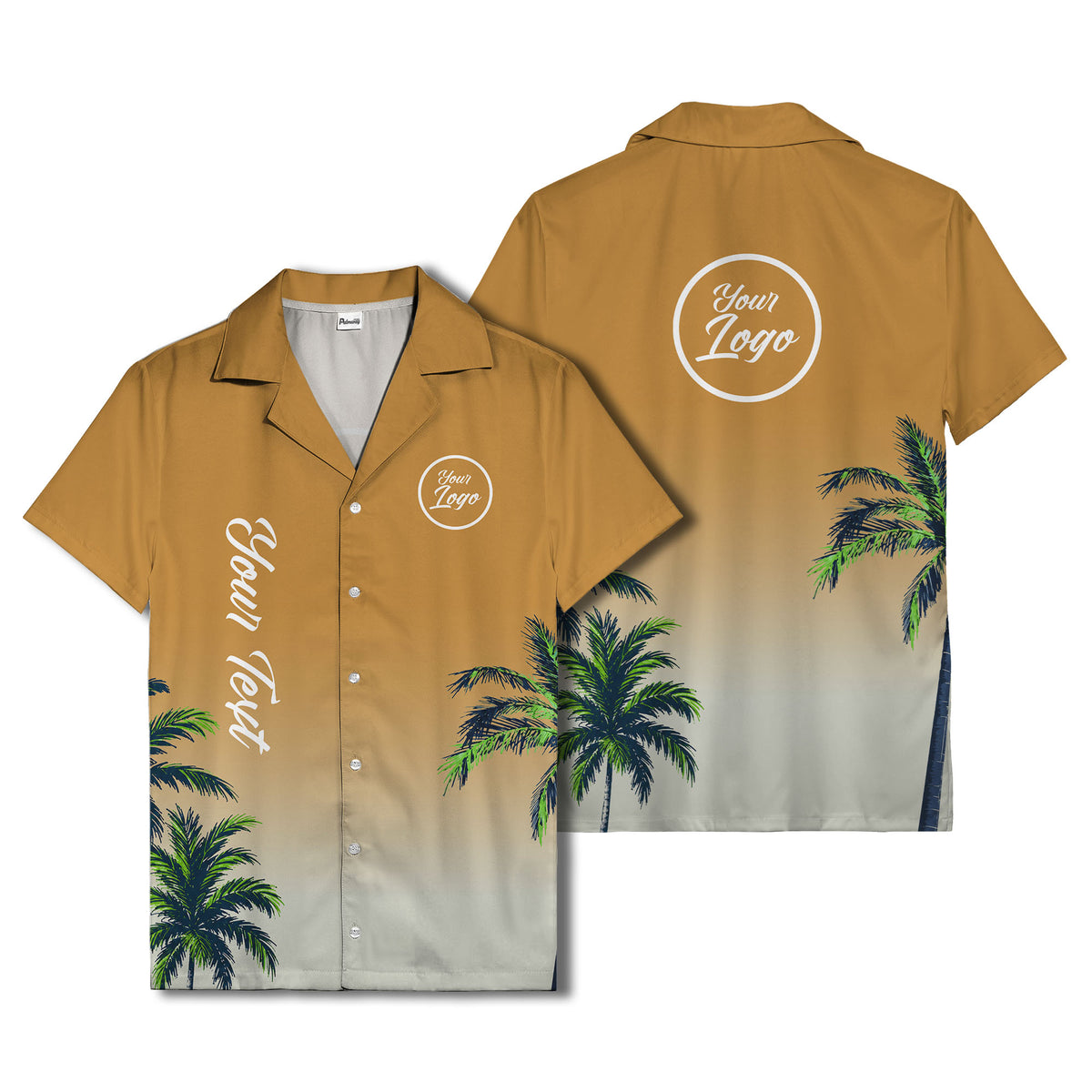 gradient palm tree silhouettes custom text hawaiian shirt for men