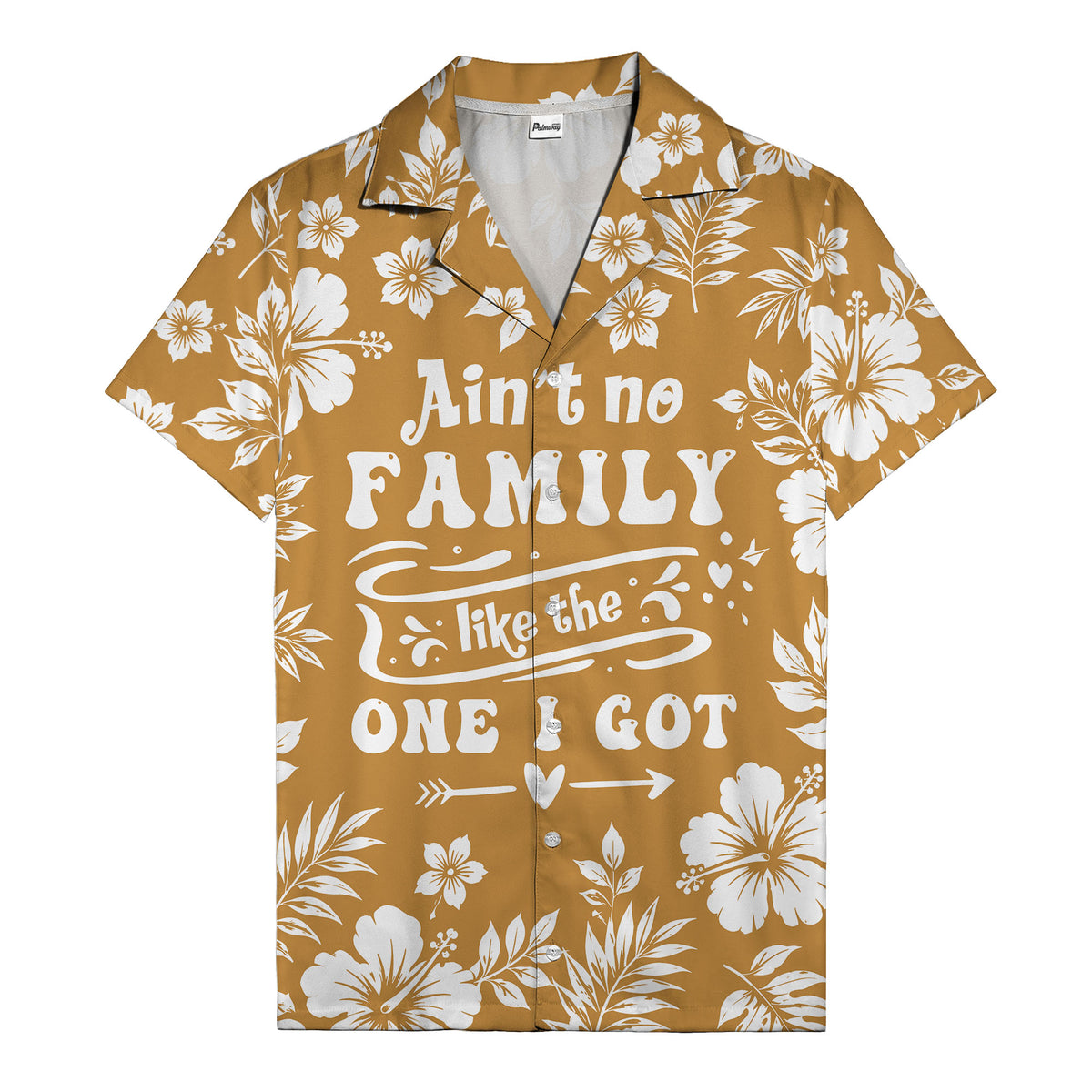 graphic white hibiscus & leaf family tribute hawaiian shirt