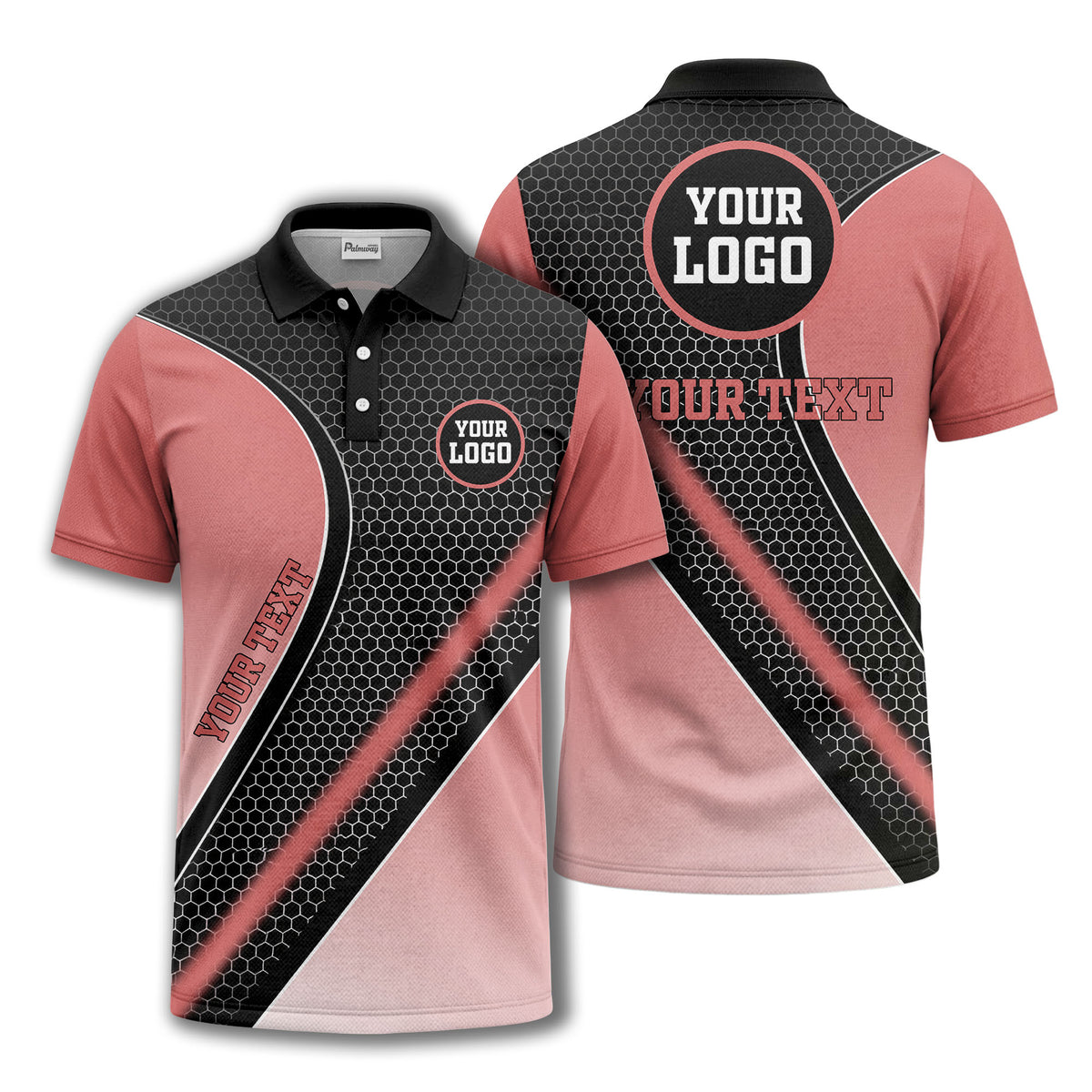 hexagonal gradient geometric print with customizable logo polo shirt