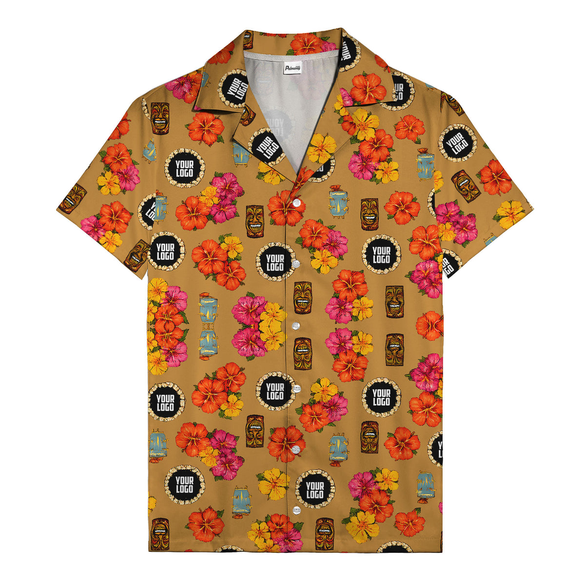 hibiscus & tiki masks all-over print hawaiian shirt for beach getaway