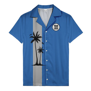 illustrated tropical island palm trees & birds yellow hawaiian shirt for men