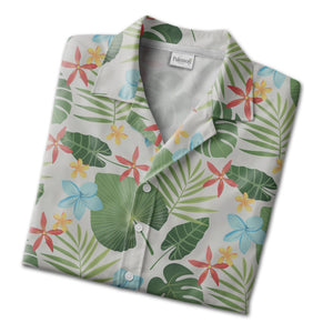 Light Beige Speckled Monstera Hawaiian Shirt with Alocasia and Star Flowers