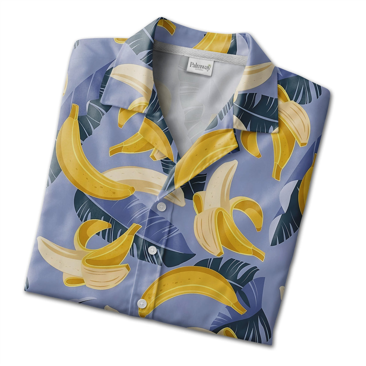 Modern Banana Hawaiian Shirt with Teal Leaves on Soft Lavender