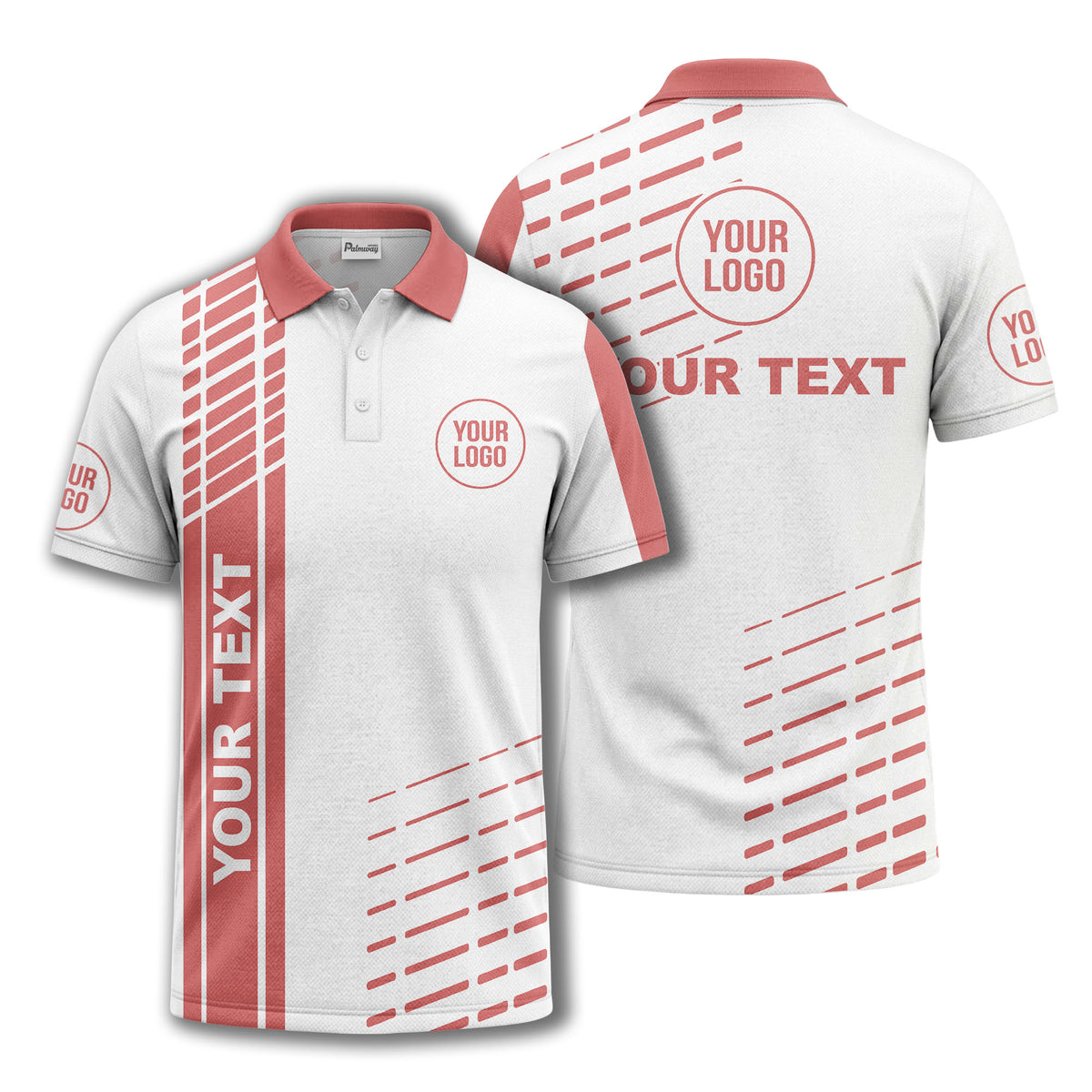modern vertical stripe & dashed line graphic custom text logo polo shirt