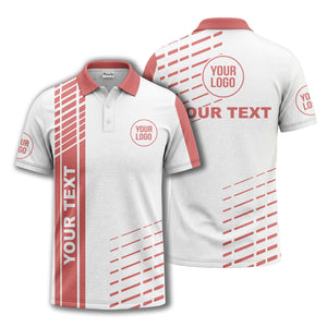 modern vertical stripe & dashed line graphic custom text logo polo shirt