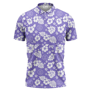 monochrome hawaiian hibiscus flowers & leaves repeat pattern polo shirt