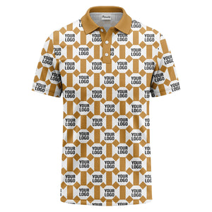 monochrome hexagon repeat custom logo geometric polo shirt for men