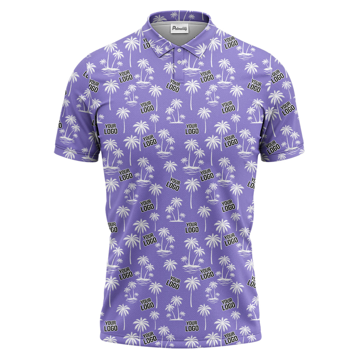 monochrome palm trees & custom logo repeat black white polo shirt