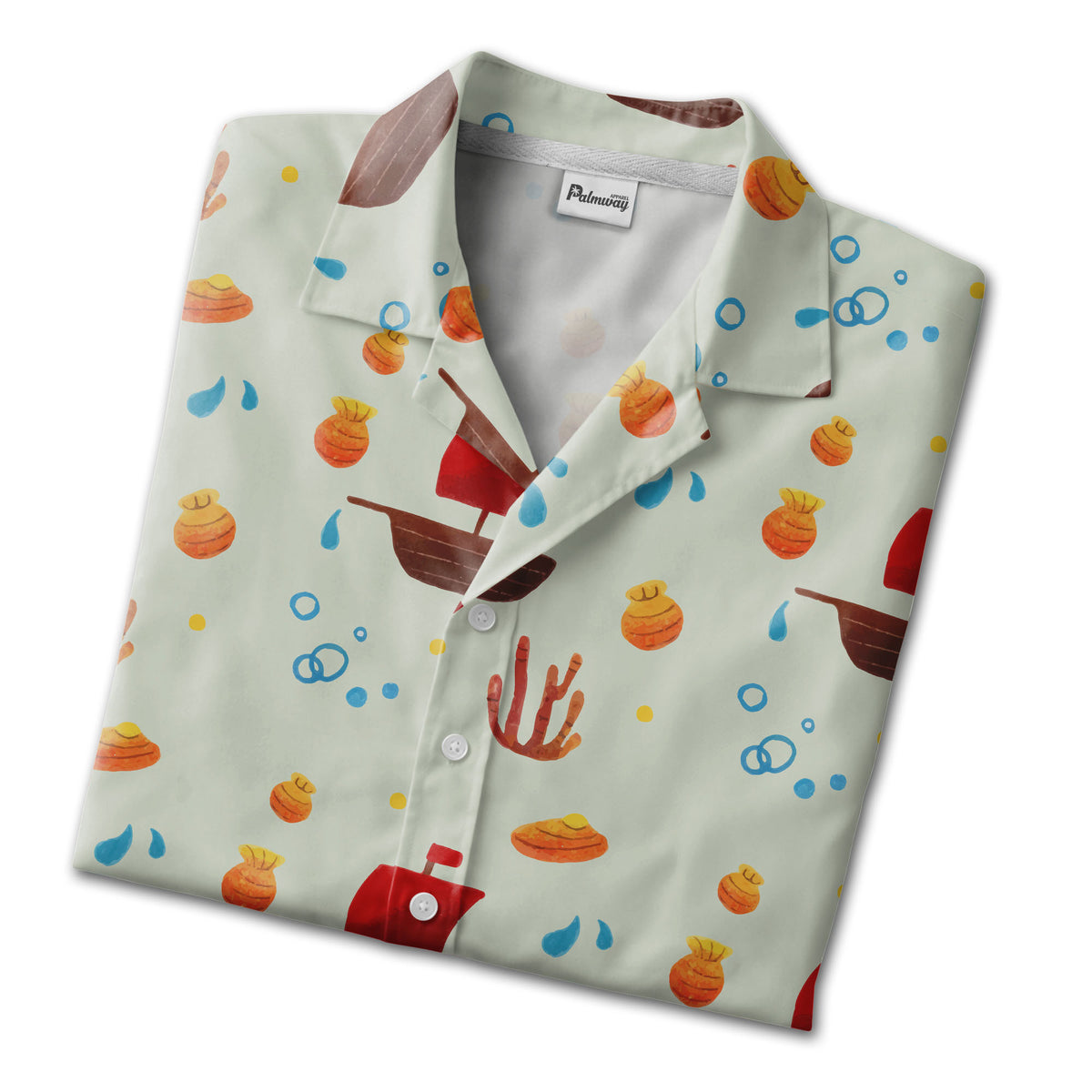 Ocean Sailboat & Seashell Hawaiian Shirt – Coral Reef Nautical Adventure