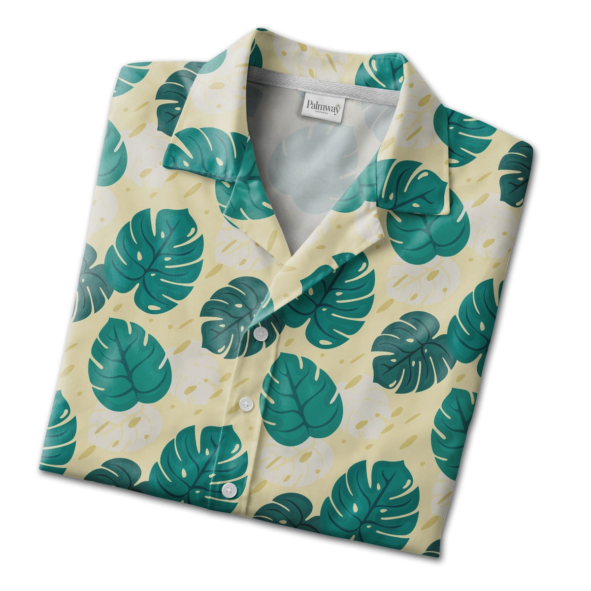 Pale Cream Yellow Modern Graphic Monstera Hawaiian Shirt with Abstract Dots