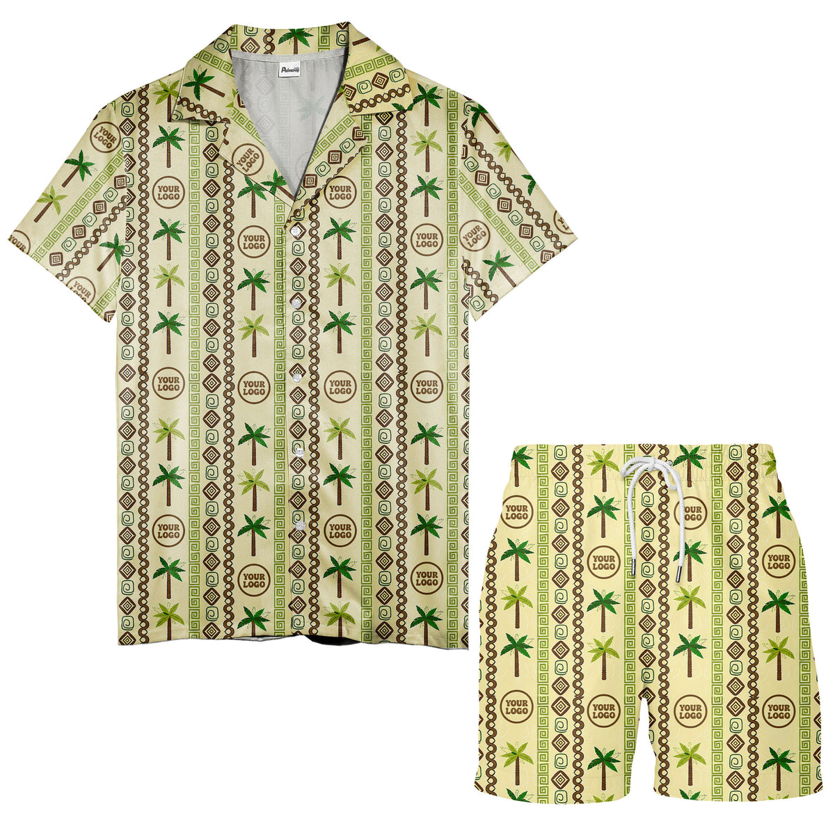 palm tree & monogram logo repeat vintage beige hawaiian shirt