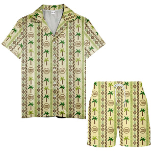 palm tree & monogram logo repeat vintage beige hawaiian shirt