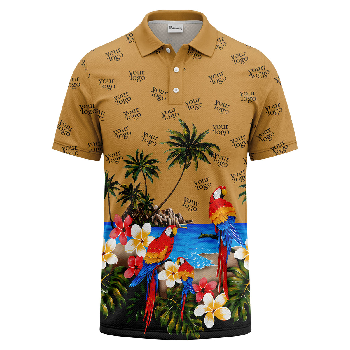 parrot palm plumeria beach watercolor polo shirt