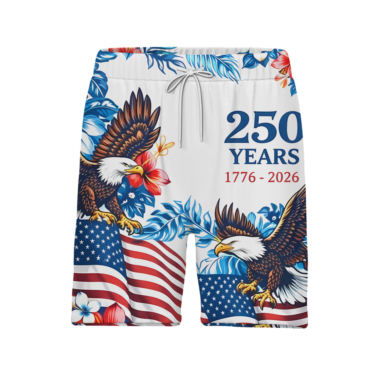 Patriotic Tropical Hawaiian Shirt - Eagle & Hibiscus Floral Print for 4th of July