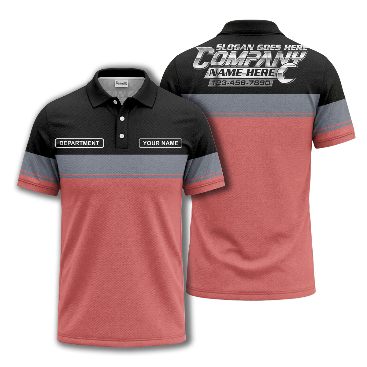 personalized department name gray stripe polo shirt for teams