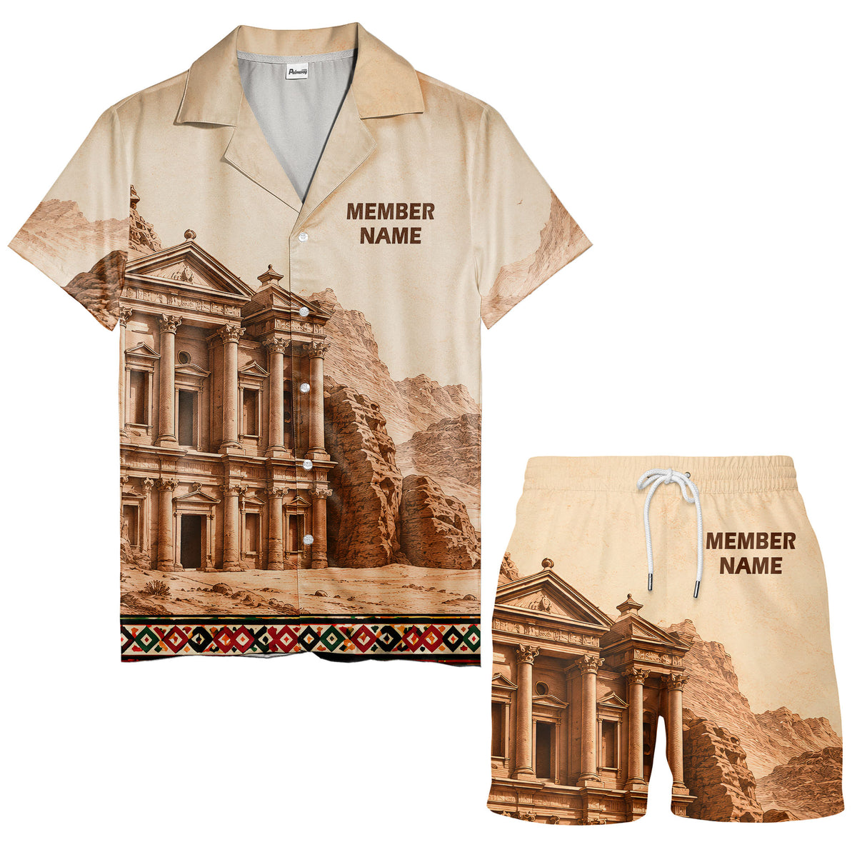 petra treasury desert landscape illustrated historical hawaiian shirt