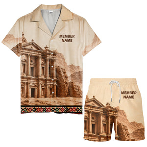 petra treasury desert landscape illustrated historical hawaiian shirt