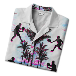 Pickleball Tropical Hawaiian Shirt - Players Palm Trees Birds Retro Beach Style